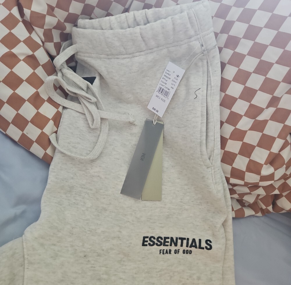 Essentials Light Oatmeal Drawstring Sweatpants - Picture 3 of 4